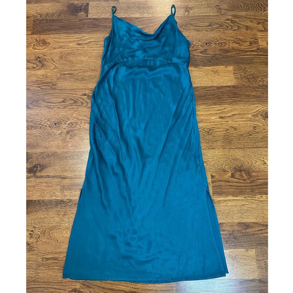 Anthropologie Cowl Neck Slip Maxi Dress Women's Large Turquoise Sleeveless